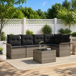 Garden Sofa Set 6 Piece Outdoor Furniture Poly Rattan Grey with Cushions