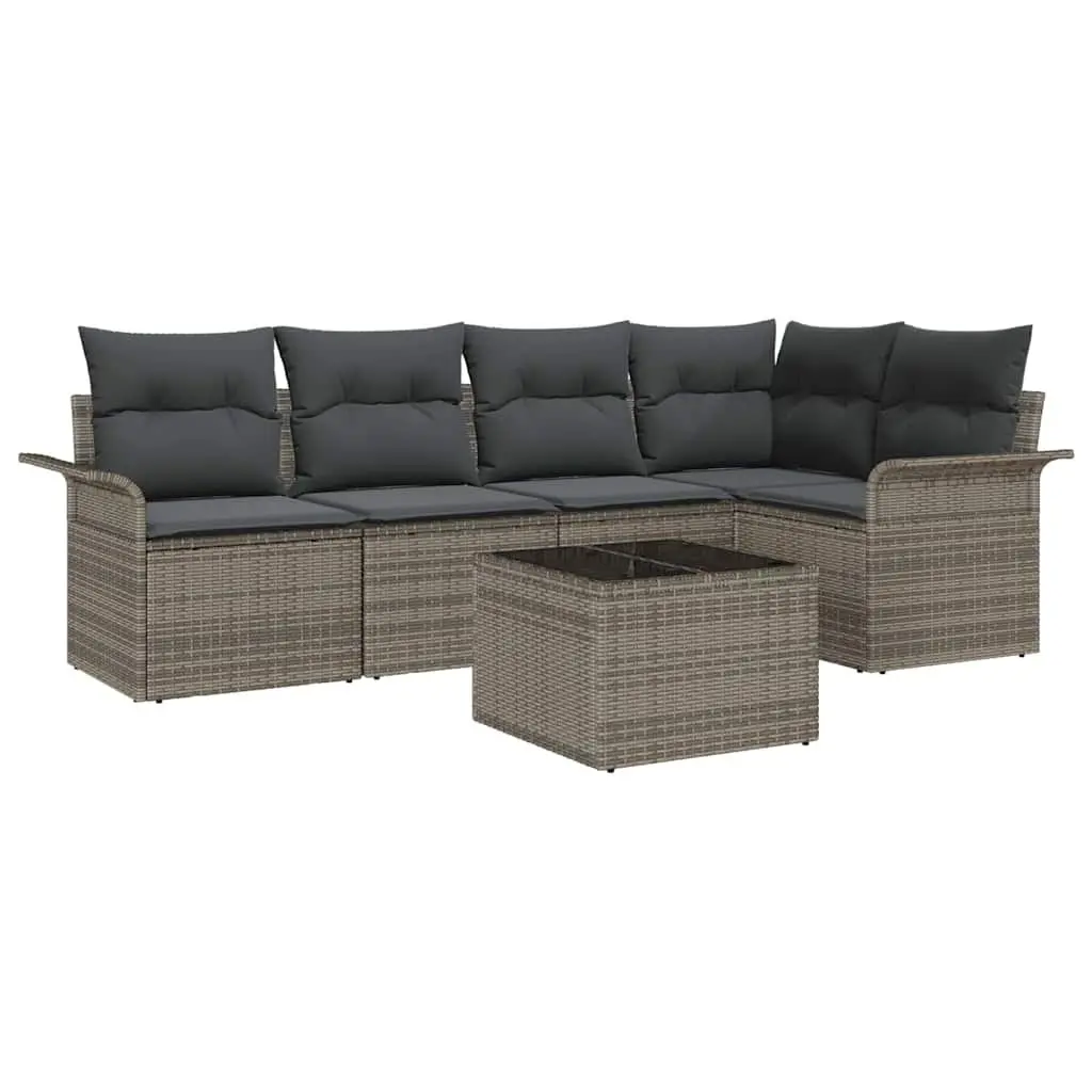 Garden Sofa Set Poly Rattan 6 Piece Outdoor Furniture Grey with Cushions