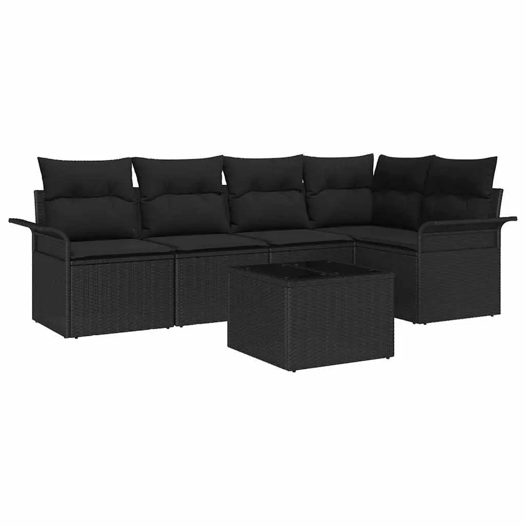 Garden Sofa Set Poly Rattan 6 Piece Outdoor Seating Black with Cushions
