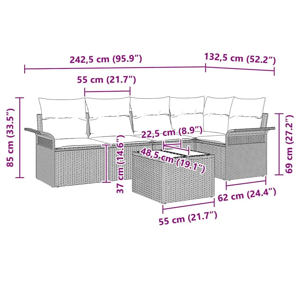 Garden Sofa Set Poly Rattan 6 Piece Outdoor Seating Black with Cushions