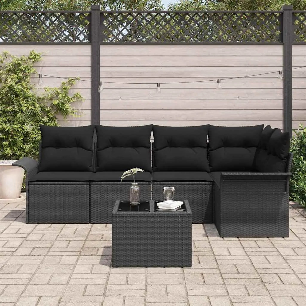 Garden Sofa Set Poly Rattan 6 Piece Outdoor Seating Black with Cushions