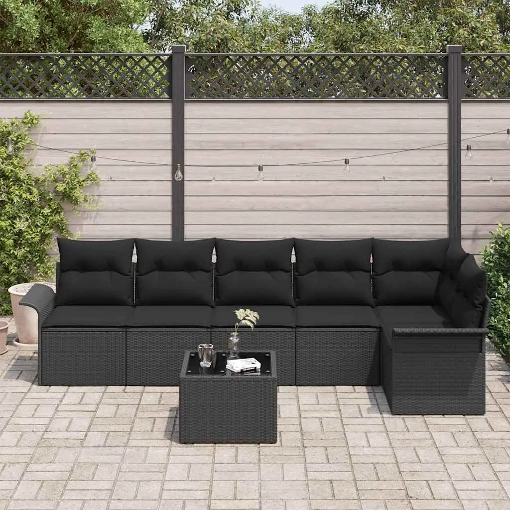 7 Piece Outdoor Garden Sofa Set Poly Rattan Black
