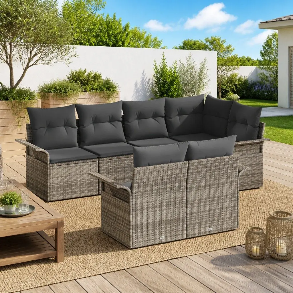 Garden Sofa Set Poly Rattan 7 Piece Outdoor Furniture Grey Patio Seating