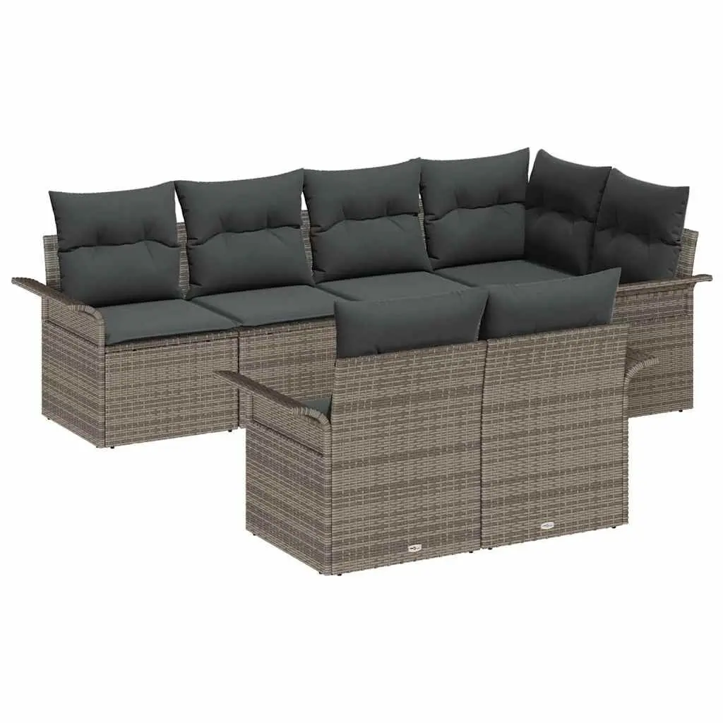 Garden Sofa Set Poly Rattan 7 Piece Outdoor Furniture Grey Patio Seating