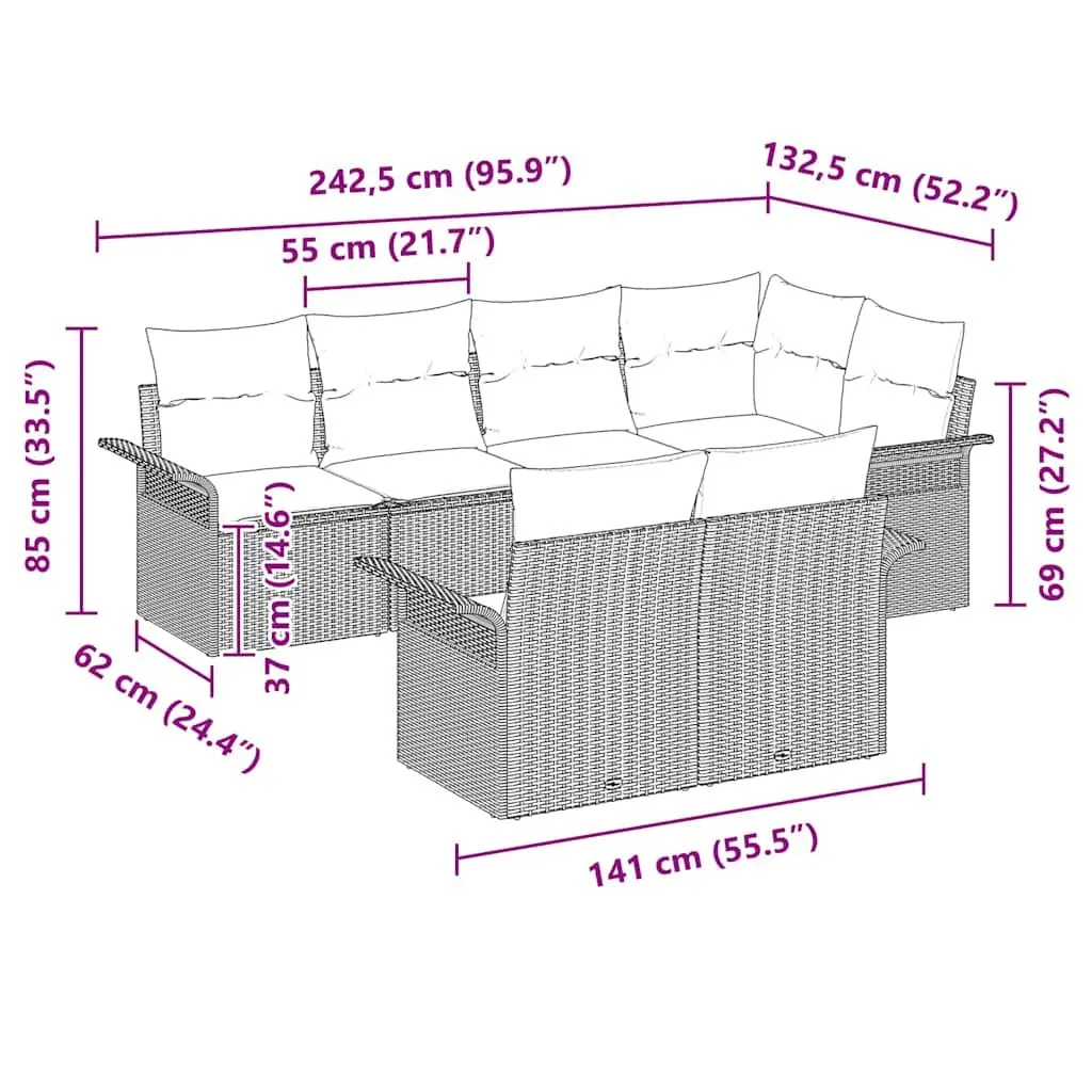 Garden Sofa Set Poly Rattan 7 Piece Outdoor Furniture Grey Patio Seating