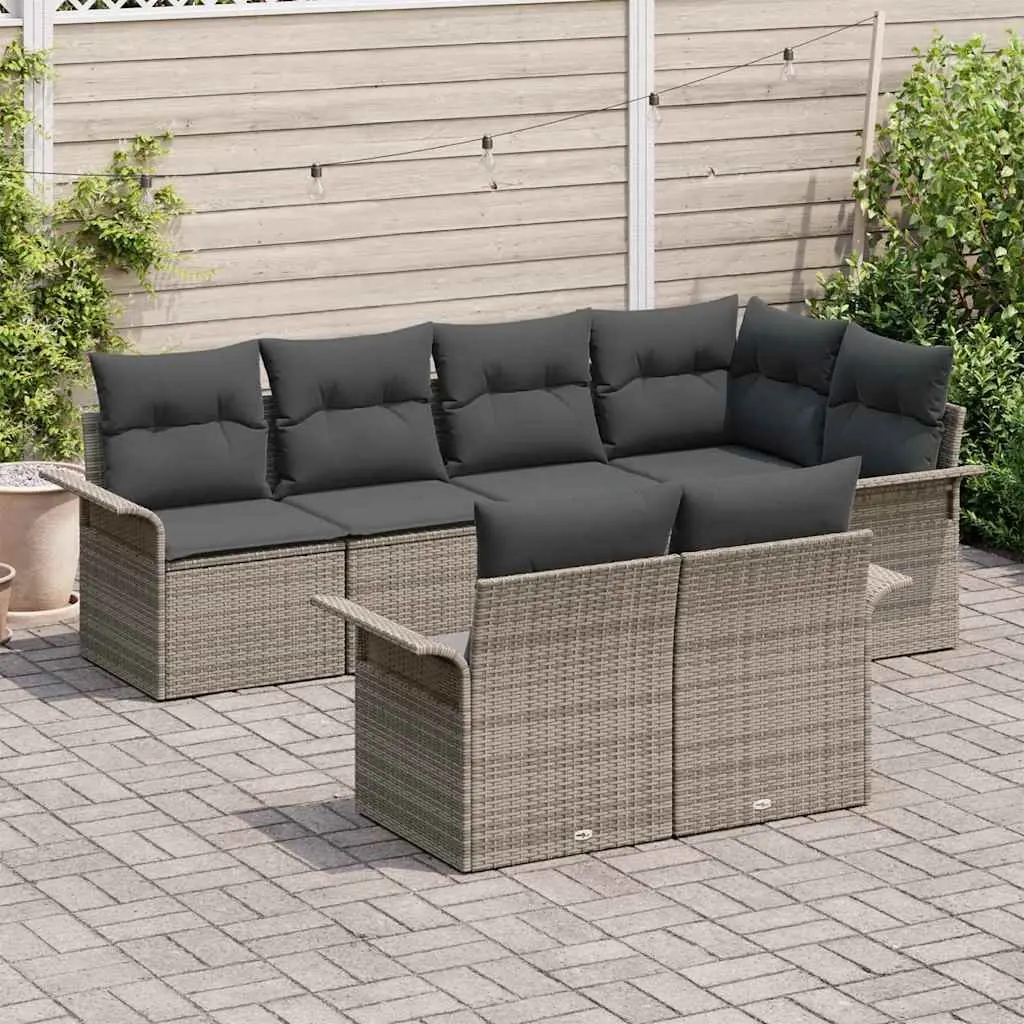 Garden Sofa Set Poly Rattan 7 Piece Outdoor Furniture Grey Patio Seating