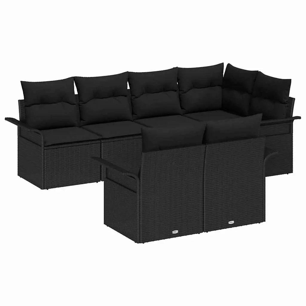 7 Piece Modular Outdoor Sofa Set Black Poly Rattan with Cushions Weather Resistant for Garden and Patio