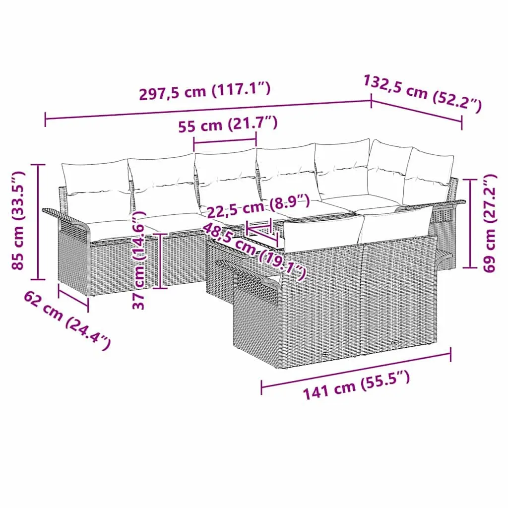 9 Piece Garden Sofa Set Grey Adjustable Table Poly Rattan Outdoor Furniture