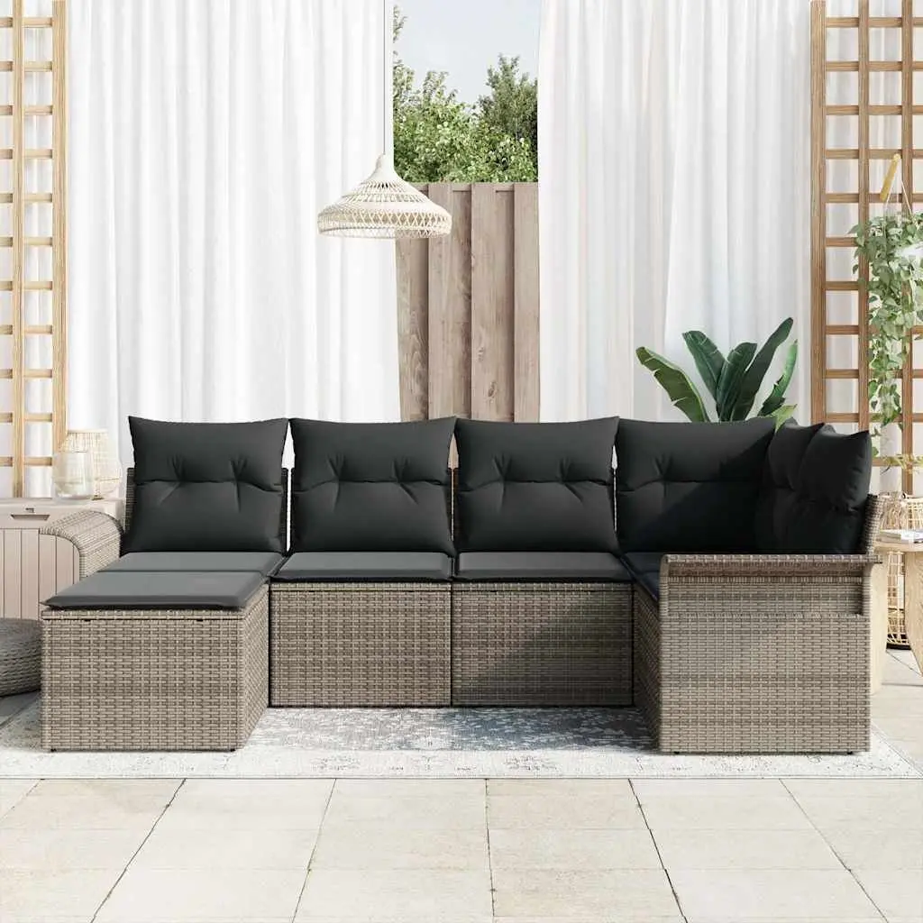 Garden Sofa Set Poly Rattan Modular 6 Piece Grey Outdoor Furniture