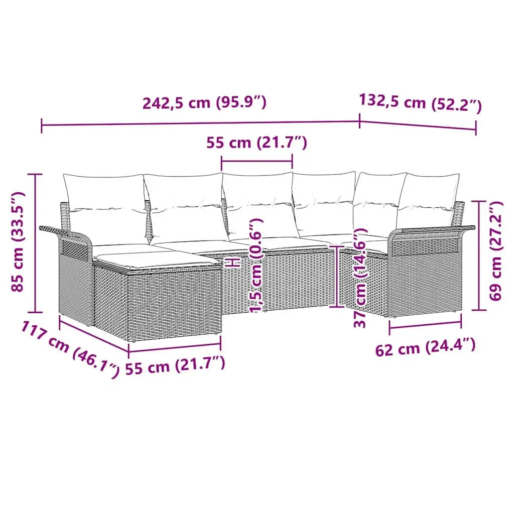 Garden Sofa Set with Storage 6 Pieces Black Poly Rattan Outdoor Furniture