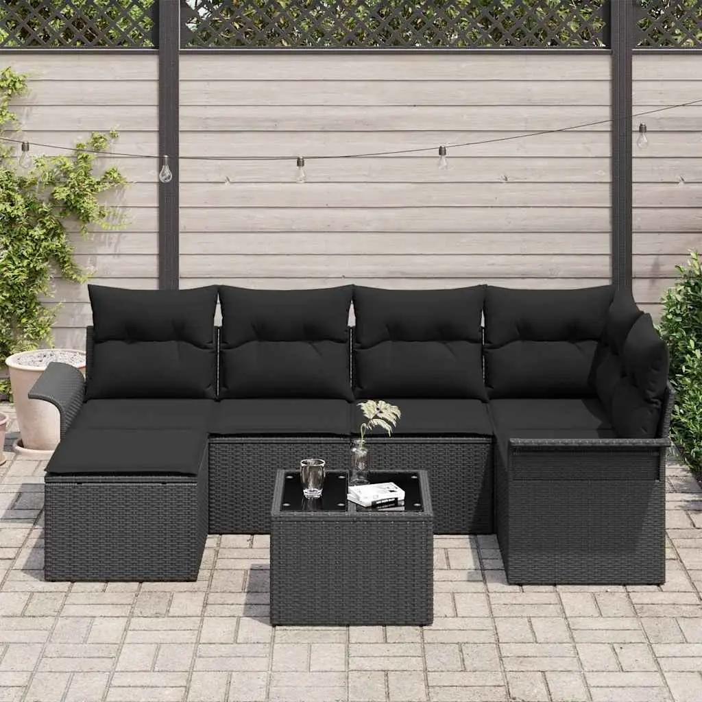 Garden Sofa Set Poly Rattan 7 Piece Outdoor Furniture Black Modular with Storage
