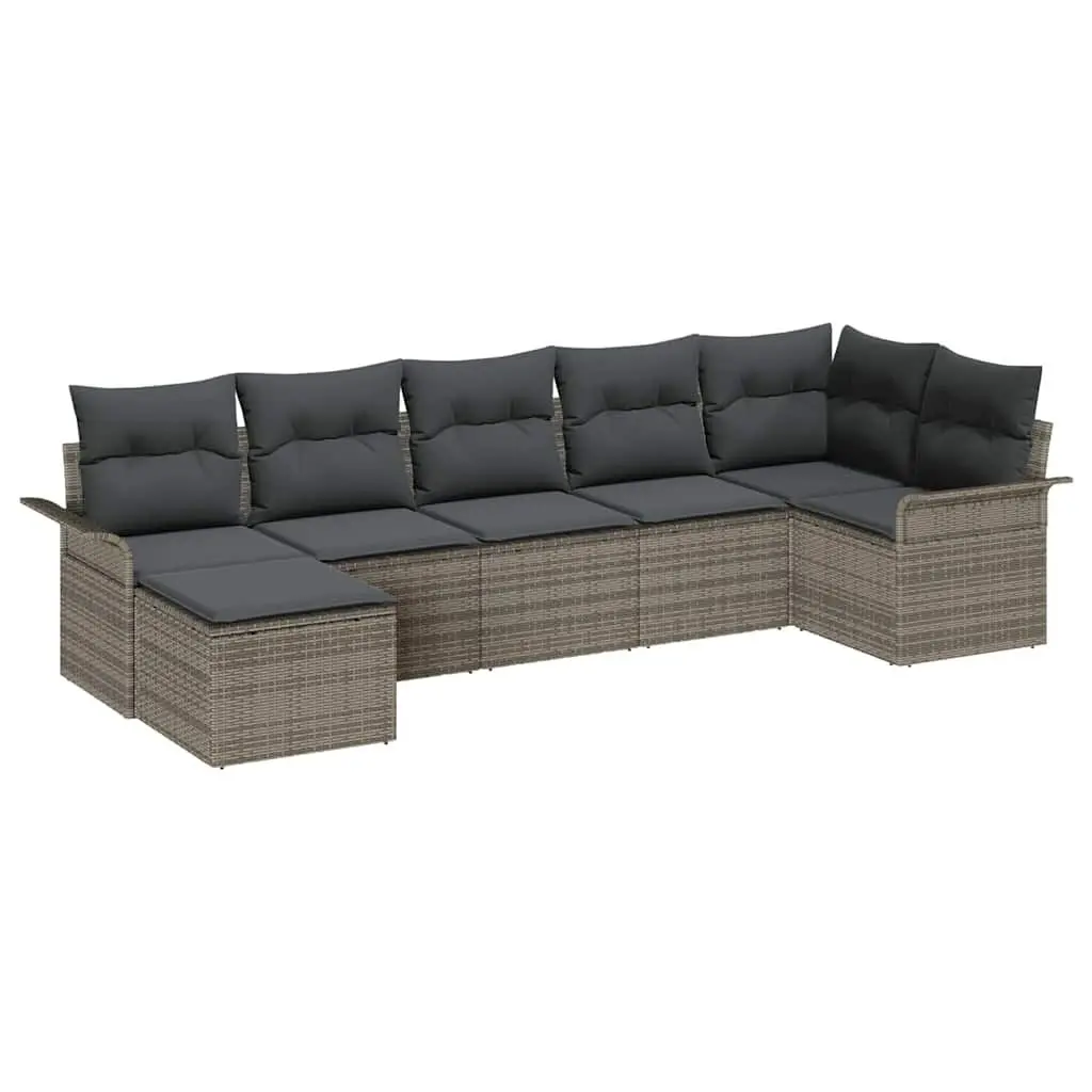7 Piece Outdoor Furniture Set Grey Poly Rattan Garden Sofa with Cushions