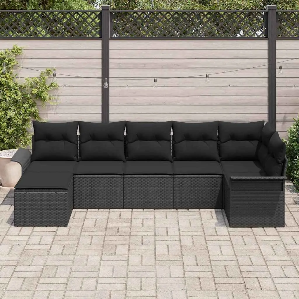 Garden Sofa Set Poly Rattan 7 Pieces Outdoor Furniture Black with Cushion