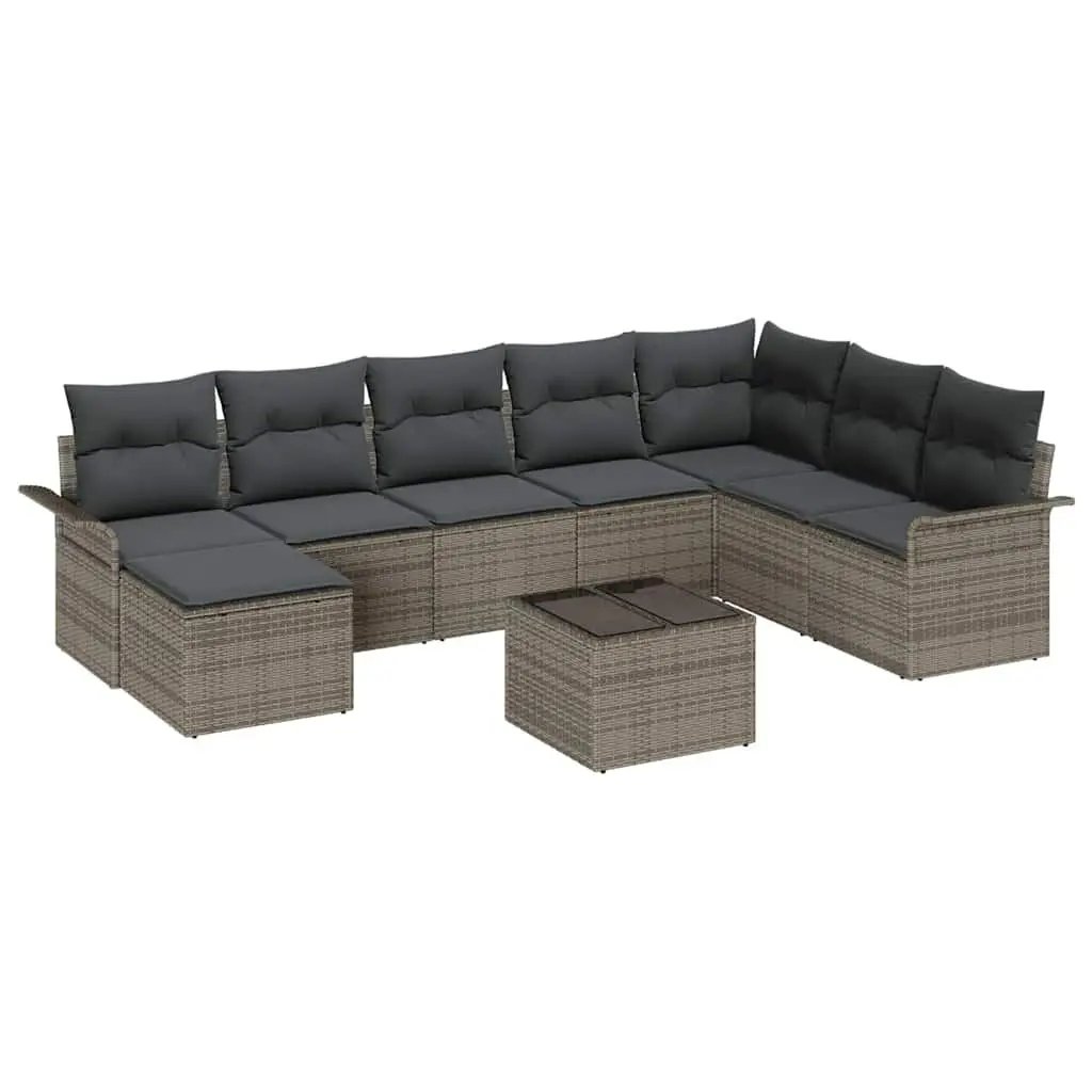 9 Piece Outdoor Seating Set Modular Furniture Grey Poly Rattan for Garden and Patio