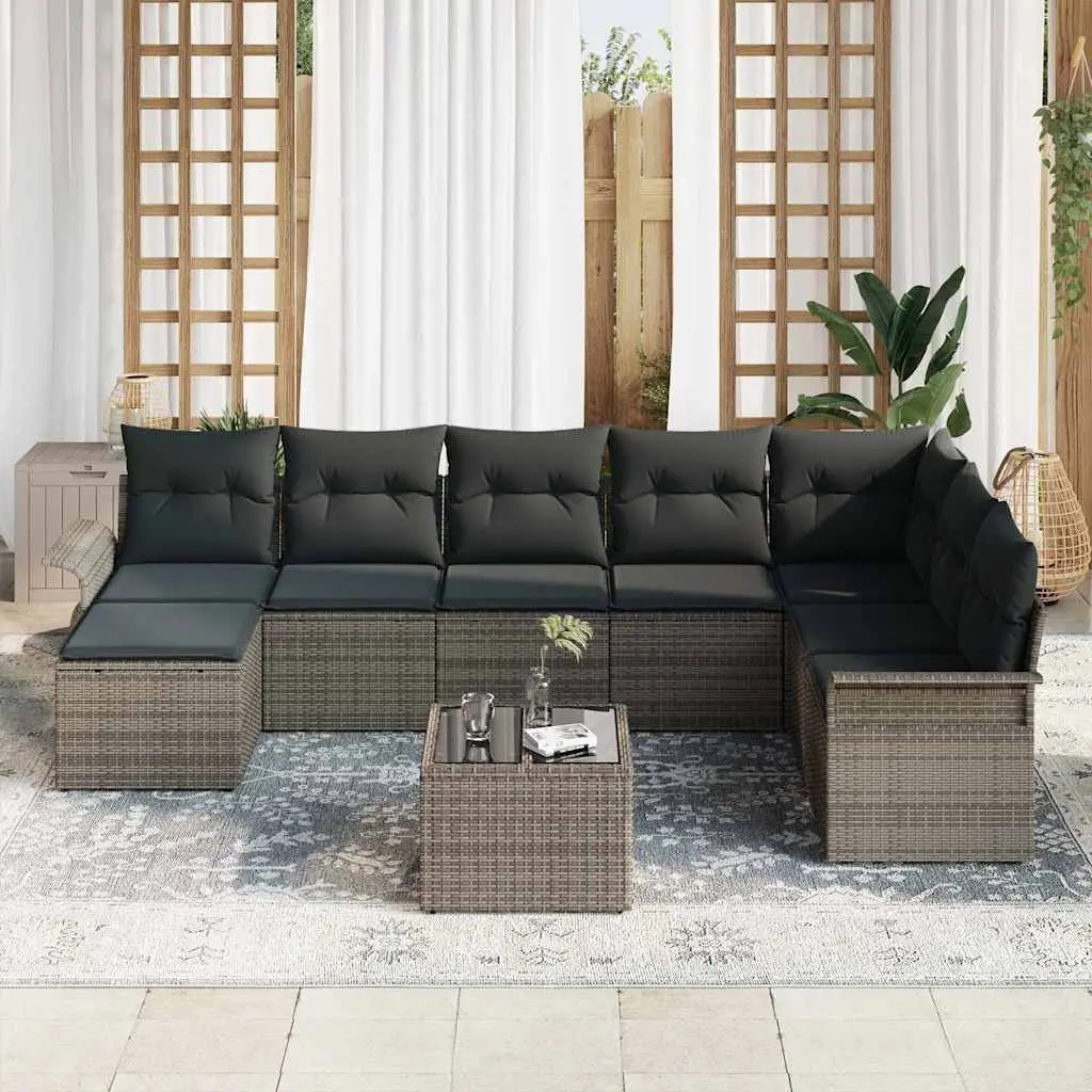 9 Piece Outdoor Seating Set Modular Furniture Grey Poly Rattan for Garden and Patio