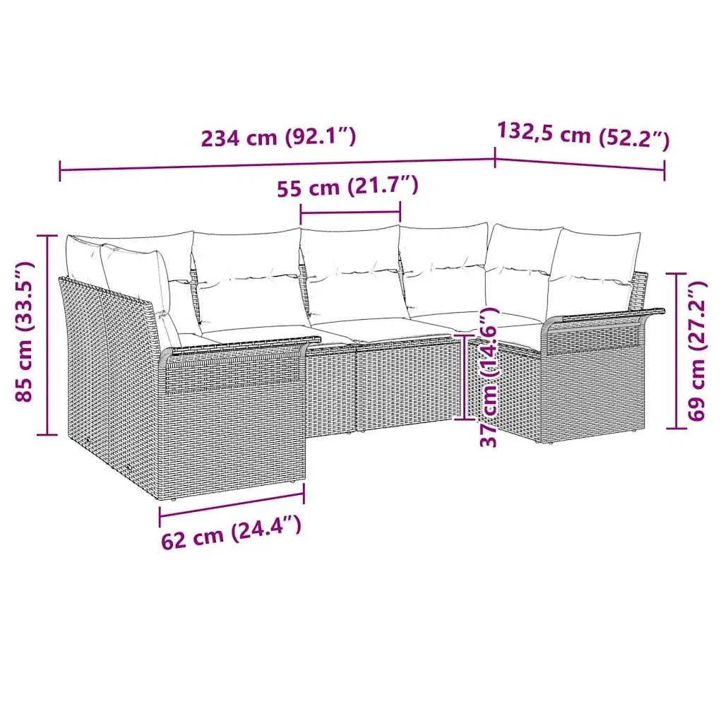 Modular Garden Sofa Set Poly Rattan 6 Piece Outdoor Furniture Grey