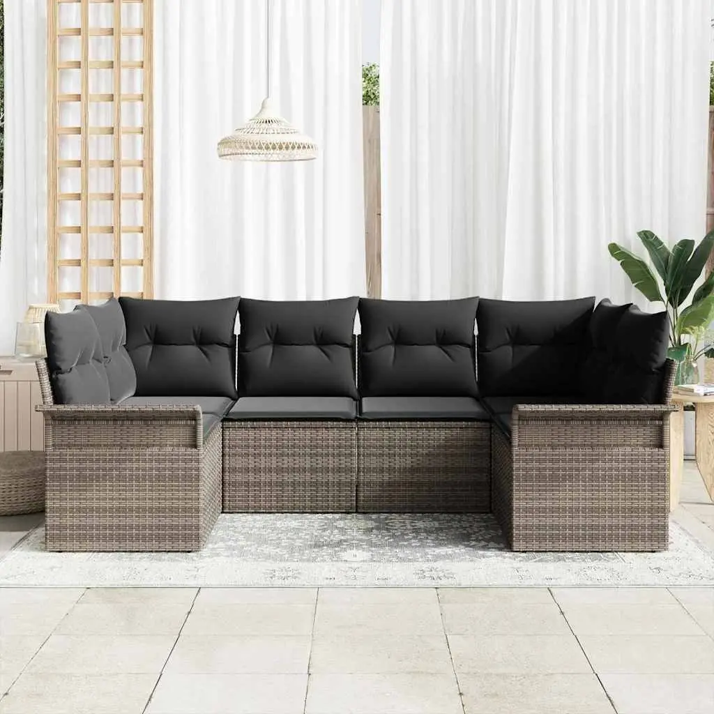 Modular Garden Sofa Set Poly Rattan 6 Piece Outdoor Furniture Grey