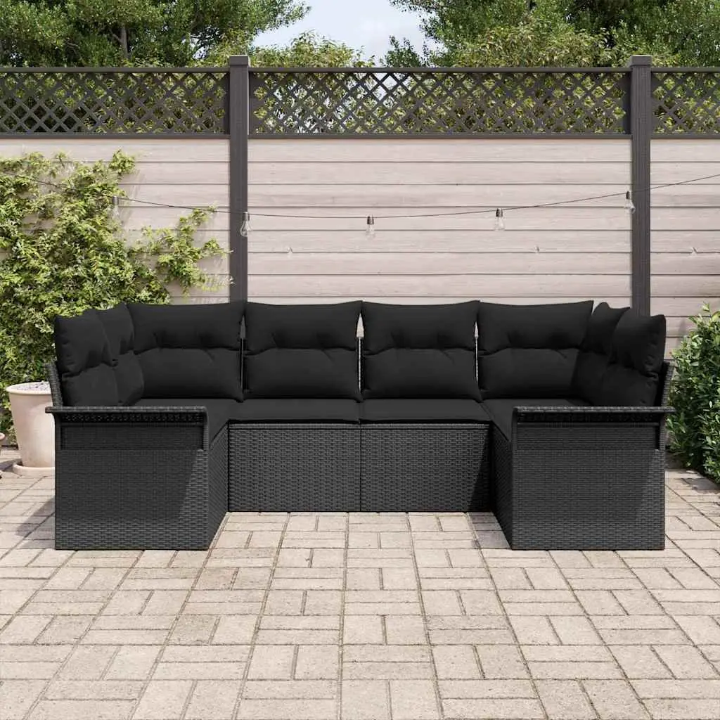 Outdoor Garden Sofa Set Modular 6 Pieces Black Poly Rattan with Cushions Patio