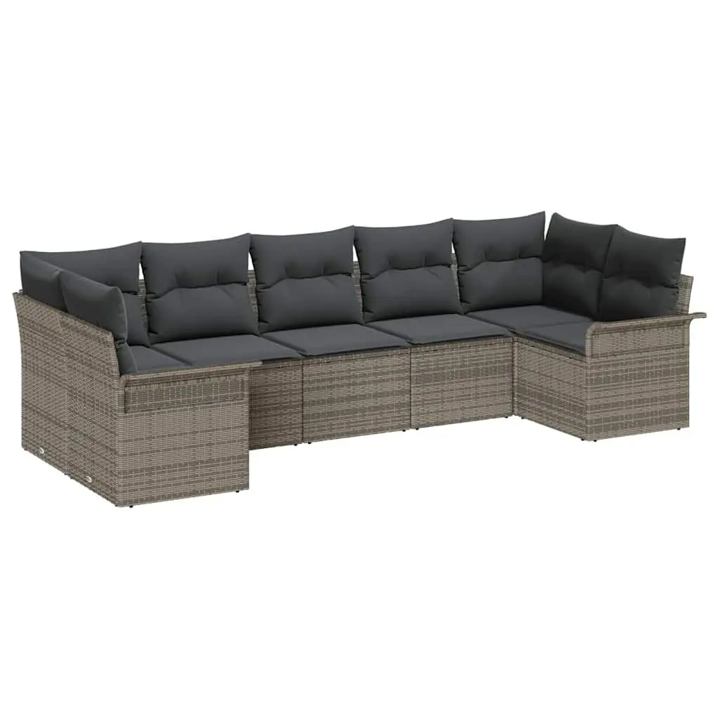 Garden Sofa Set Modular Poly Rattan 7 Piece Grey Outdoor Furniture with Cushions