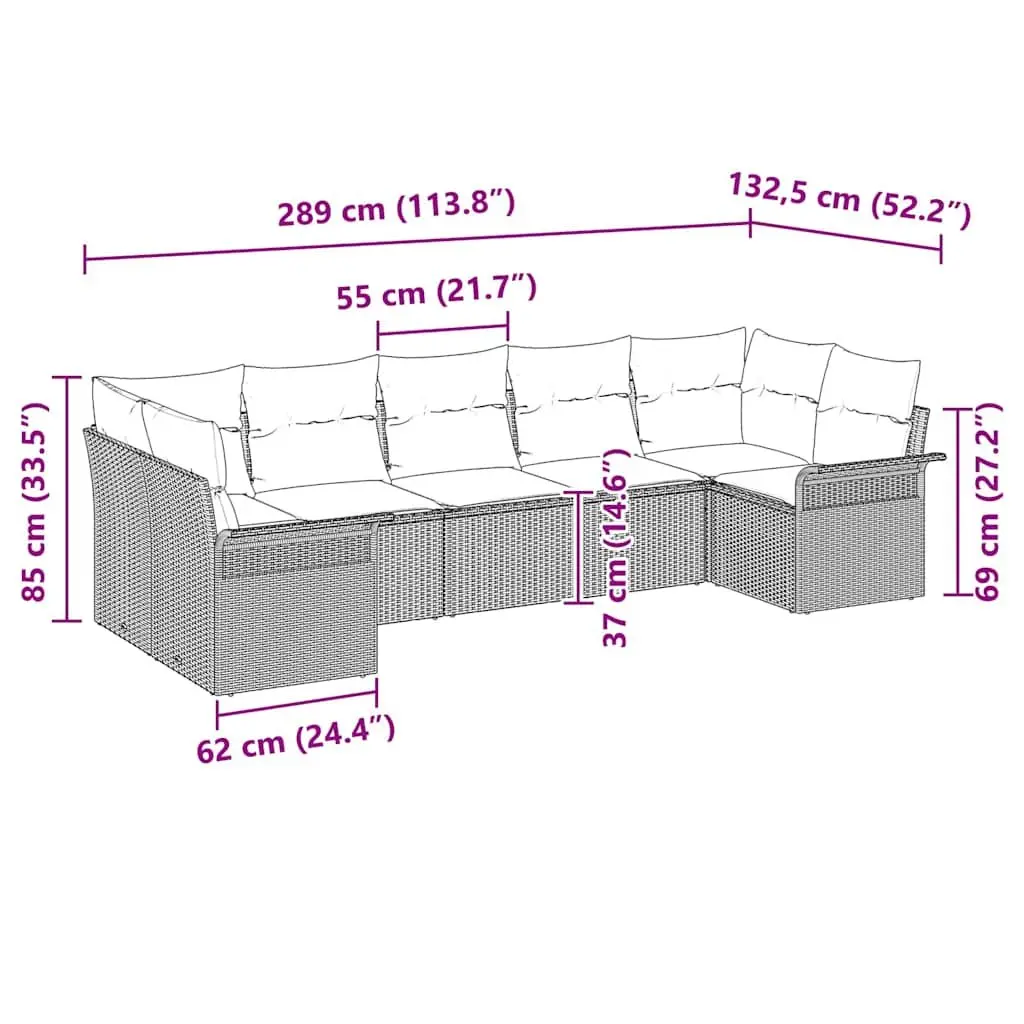Garden Sofa Set Modular Poly Rattan 7 Piece Grey Outdoor Furniture with Cushions