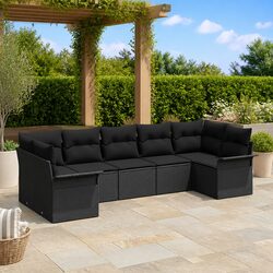 Garden Sofa Set Modular Outdoor Furniture 7 Pieces Black Poly Rattan with
