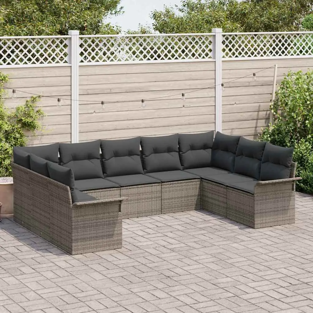 Garden Sofa Set Poly Rattan Grey with Cushion Tempered Glass Table