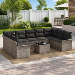 Practical 10-Piece Grey Garden Sofa Set with Storage
