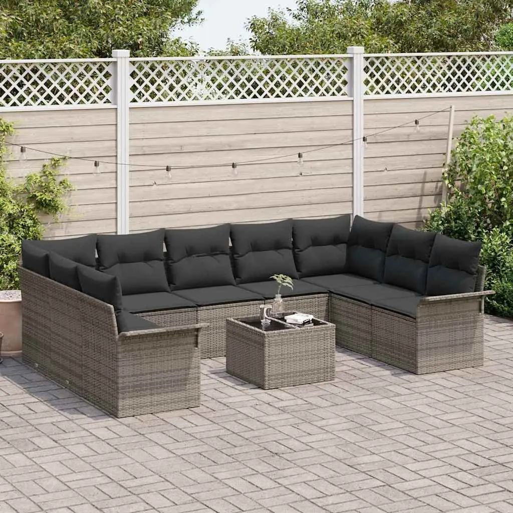 10-Piece Grey Garden Sofa Set with Storage