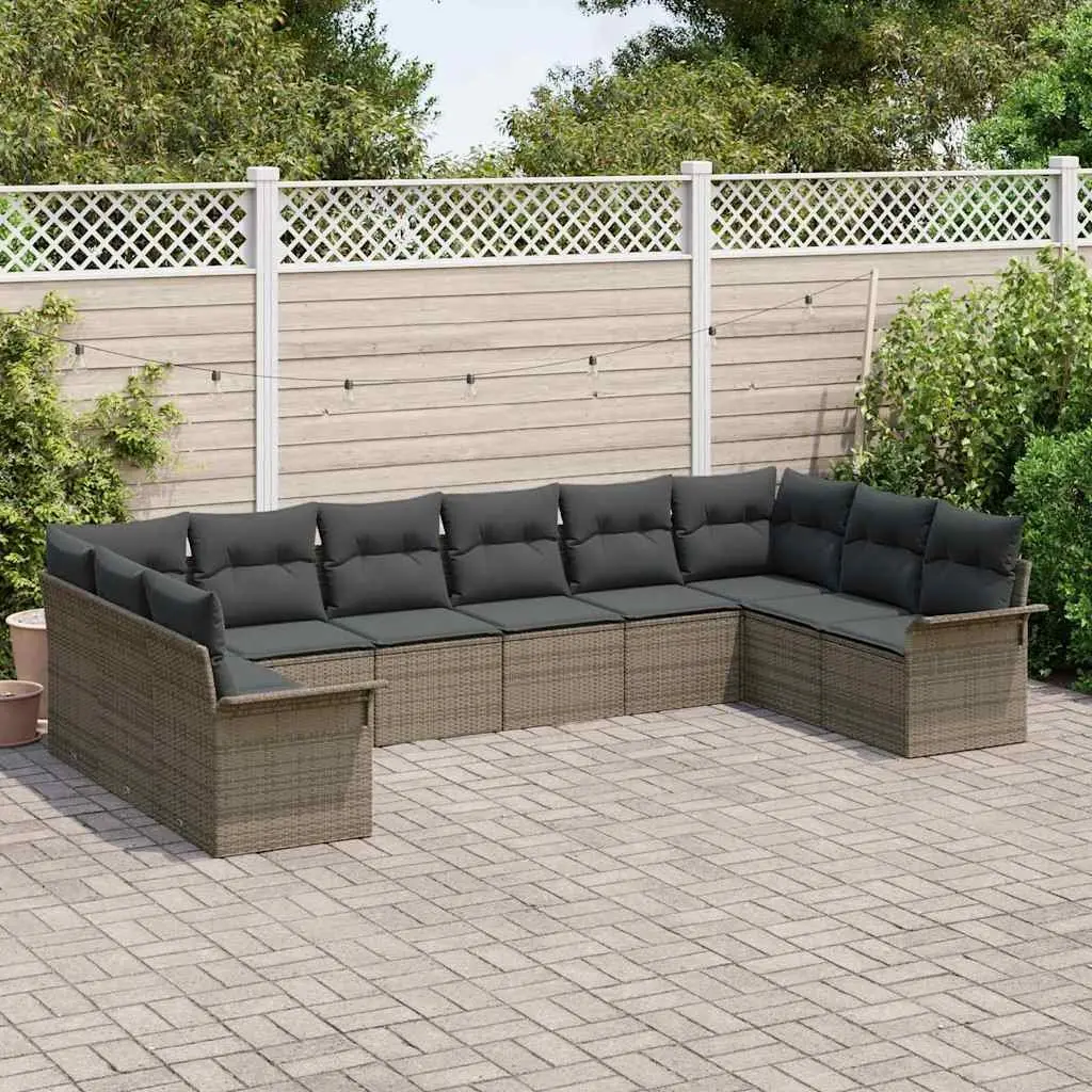 Outdoor Furniture Set Modular Grey Poly Rattan 10 Piece Garden Sofa with Adjustable Table and Removable Cushions
