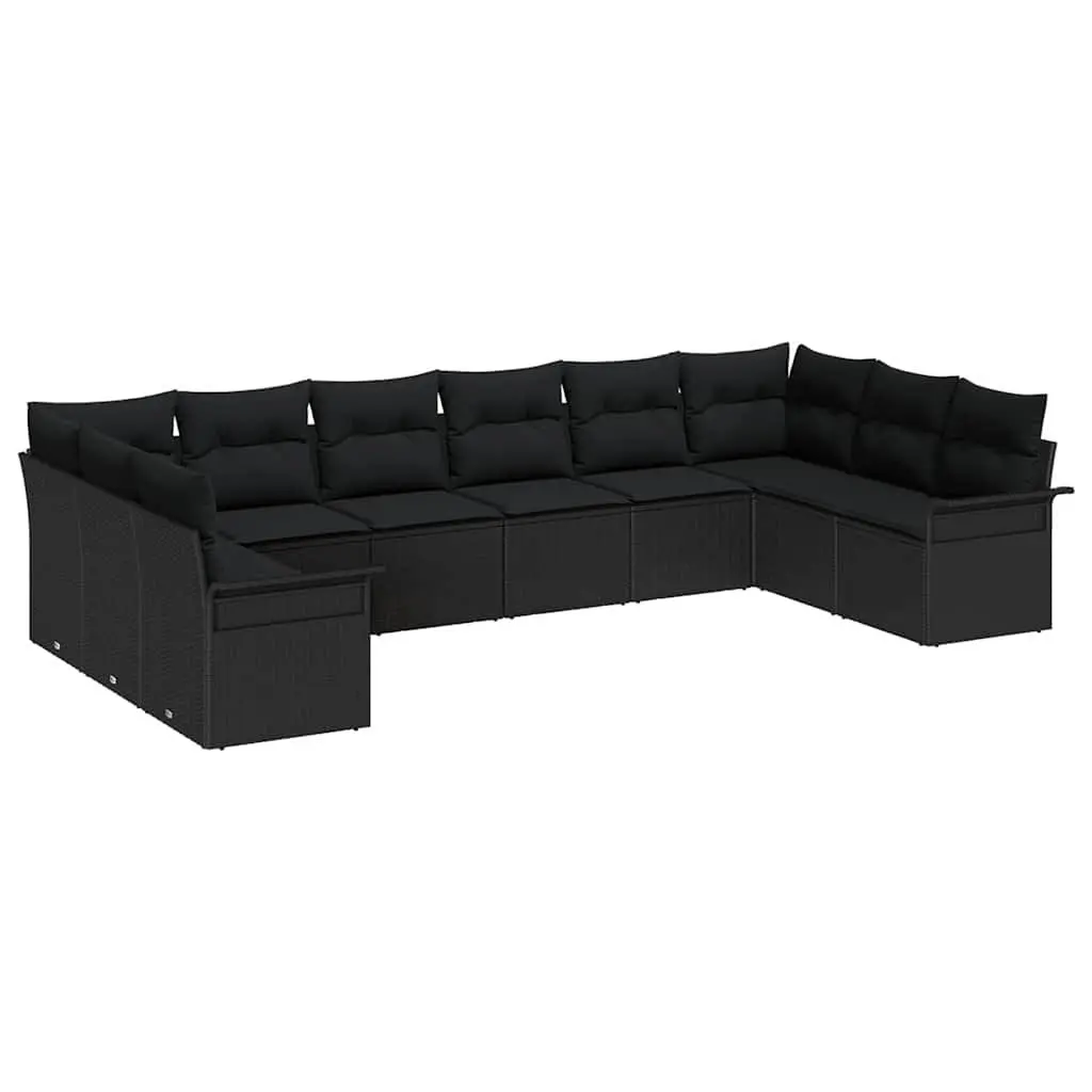 Garden Sofa Set 10 Piece Outdoor Furniture Black Poly Rattan Modular Patio