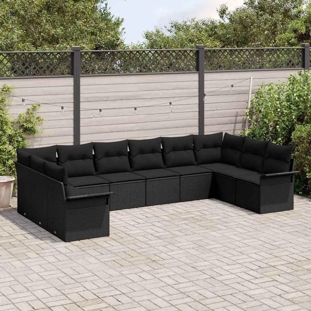 Garden Sofa Set 10 Piece Outdoor Furniture Black Poly Rattan Modular Patio