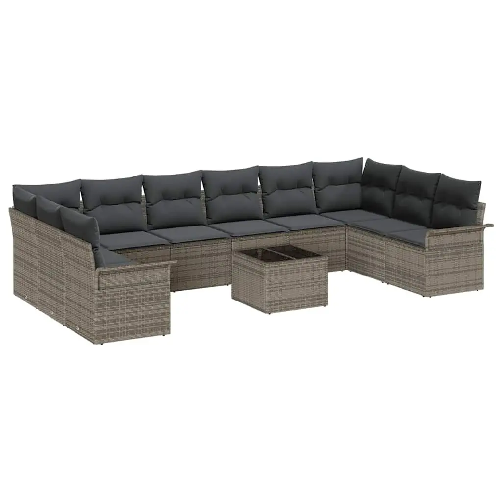 Garden Sofa Set Poly Rattan 11 Pieces Grey Modular Outdoor Furniture with Cushions