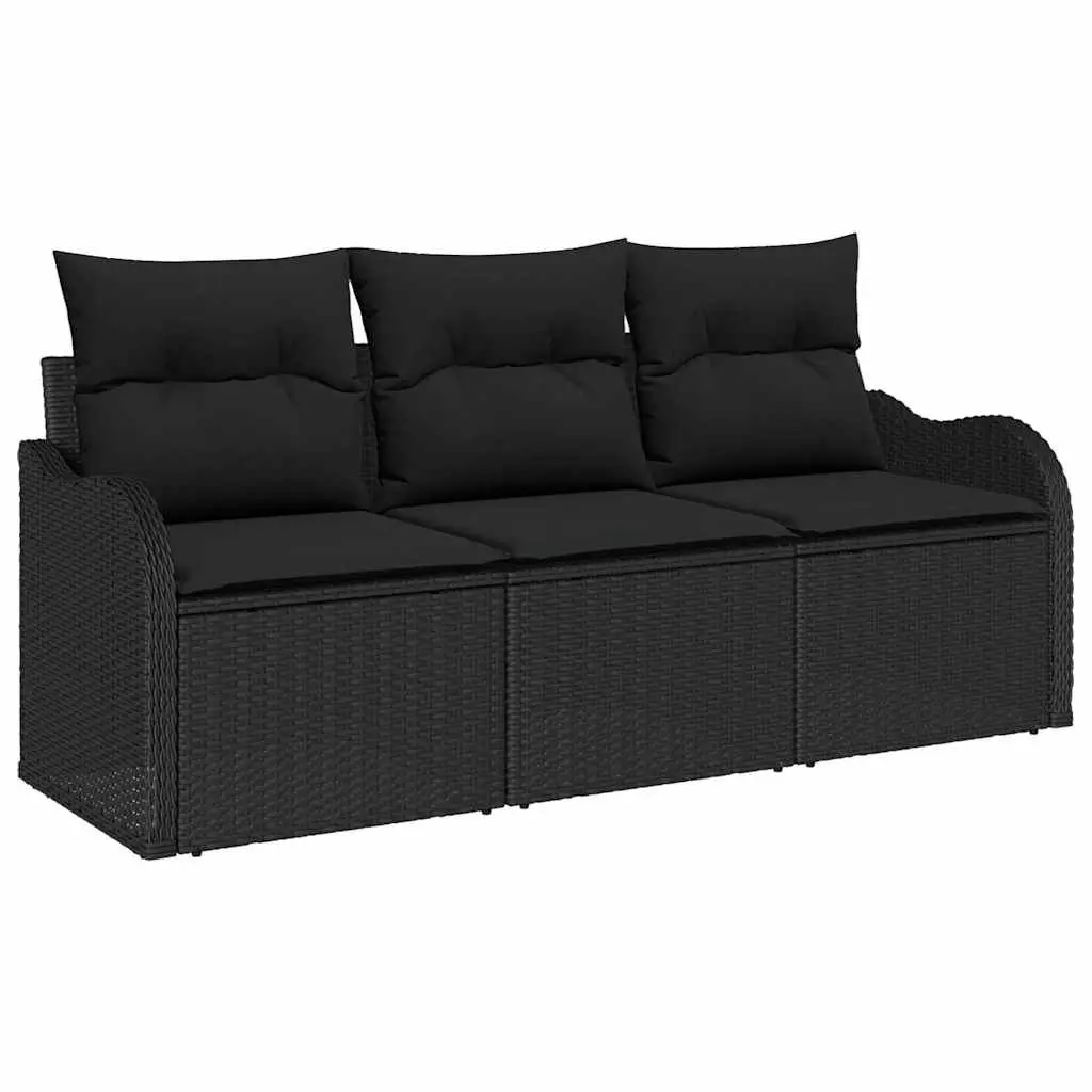 Garden Sofa Set Poly Rattan 3 Piece Cushioned Lounge Black