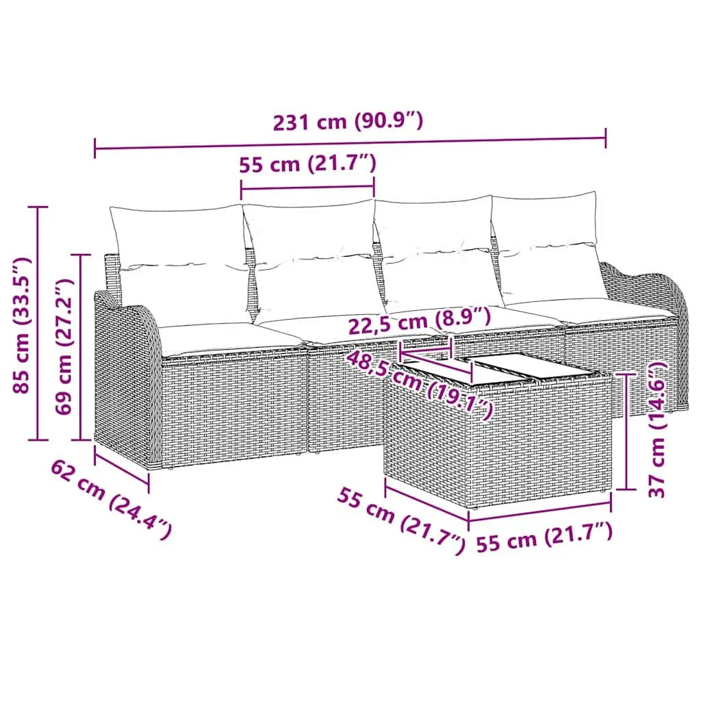 Garden Sofa Set Poly Rattan Modular Outdoor Furniture Black Seating with Tempered Glass Table