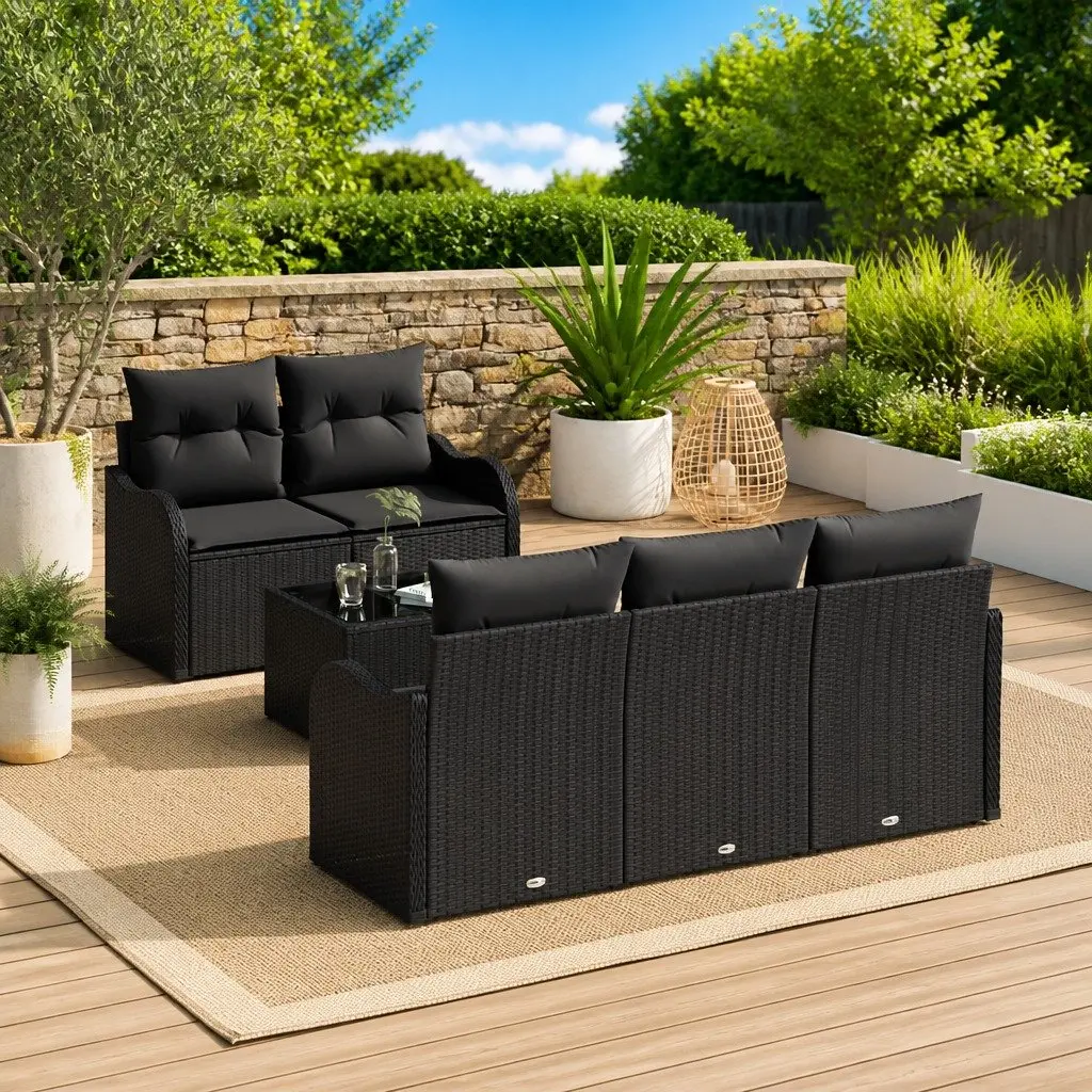 Garden Sofa Set Poly Rattan Black Modular Outdoor Furniture Patio Seating