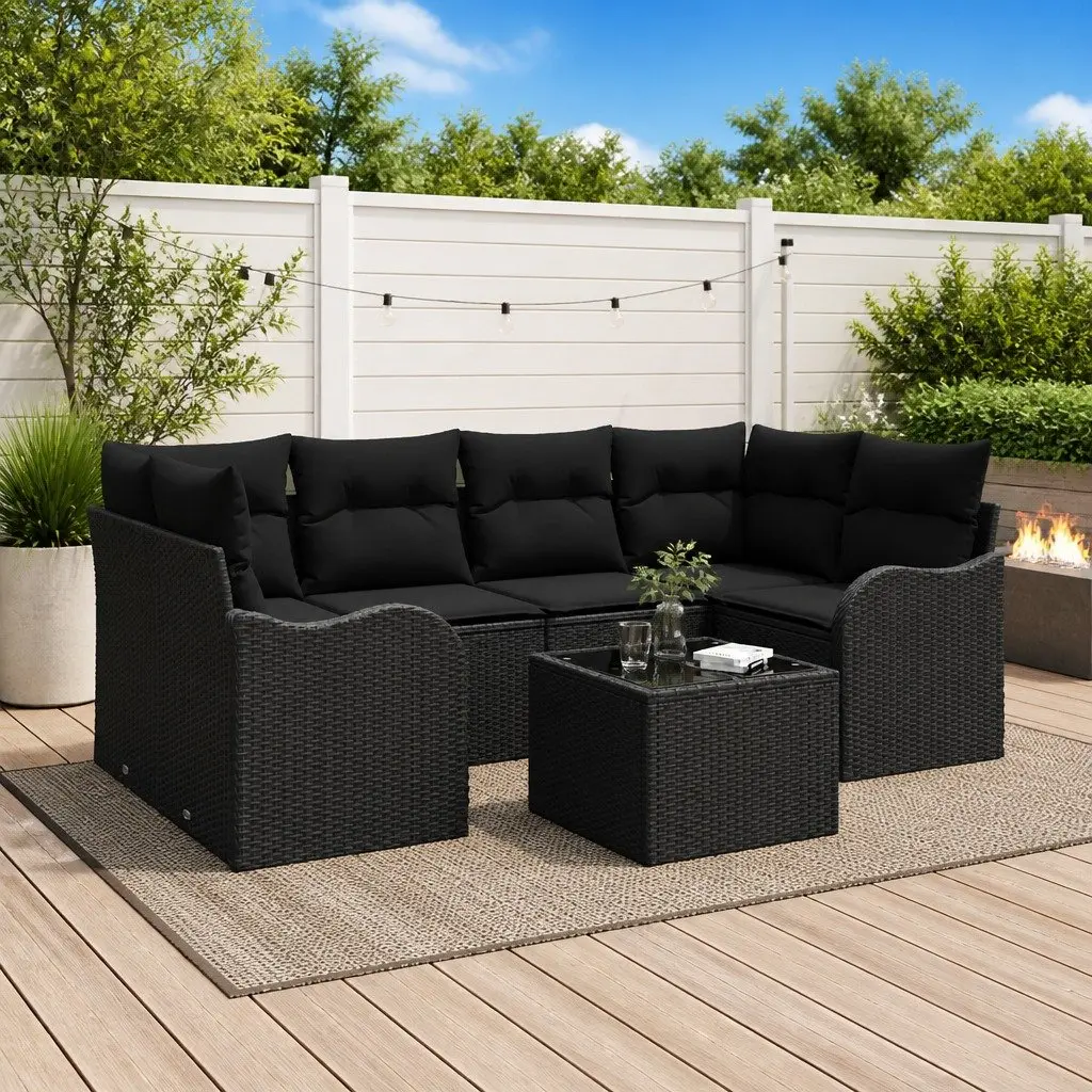 Outdoor Garden Sofa Set Modular Poly Rattan Black Patio Seating Lounge Furniture