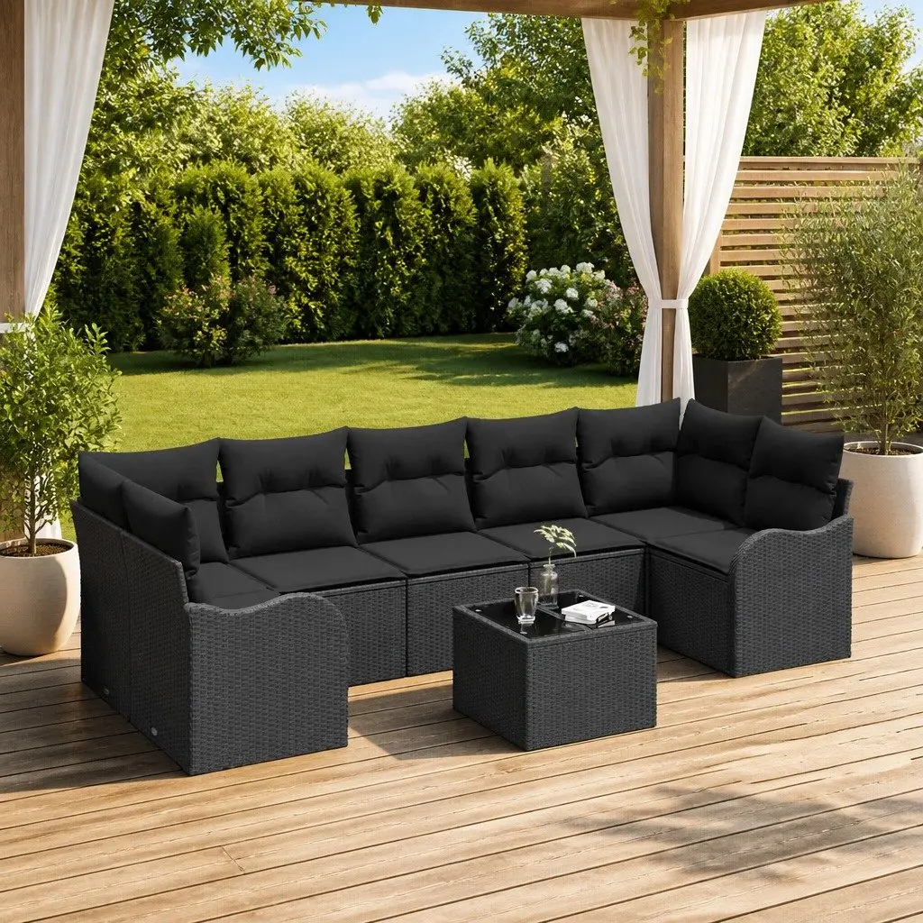 Outdoor Garden Sofa Set Modular Poly Rattan Steel Frame Black