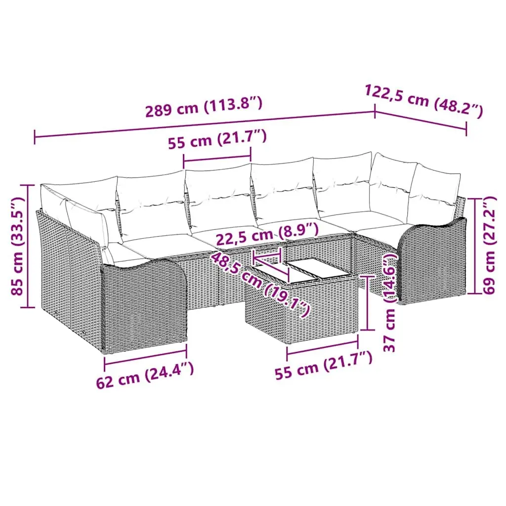 Outdoor Garden Sofa Set Modular Poly Rattan Steel Frame Black
