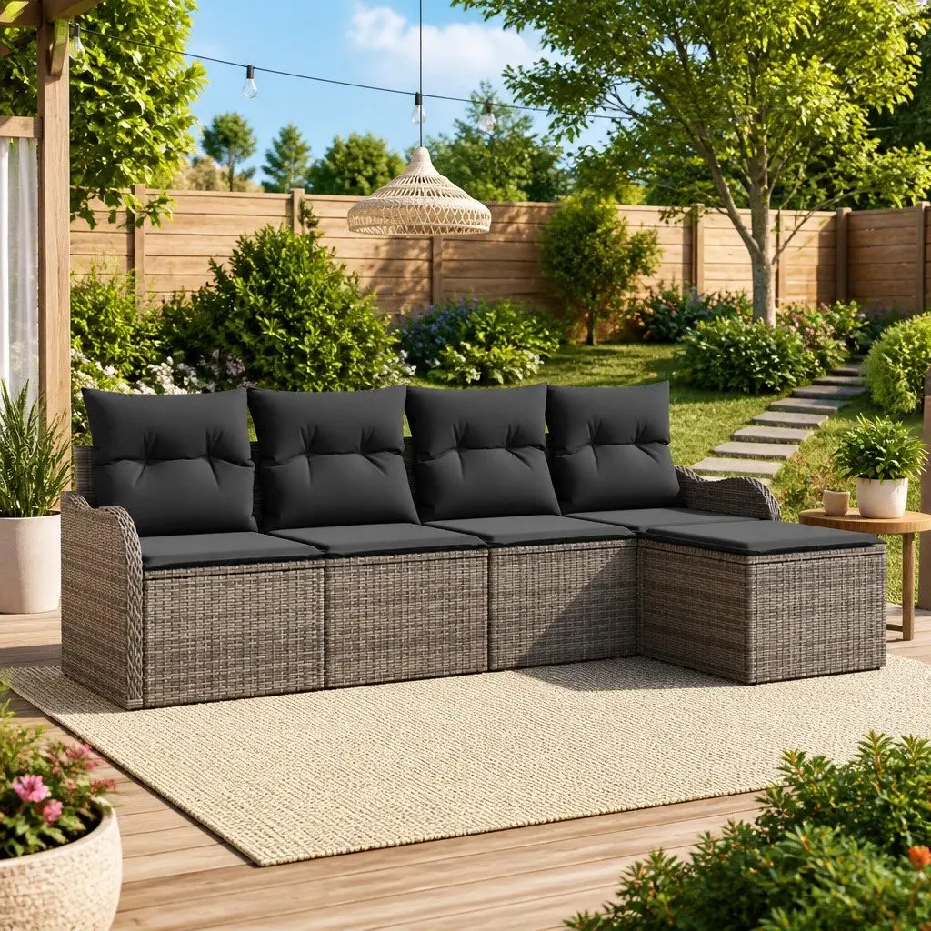 Garden Sofa Set Modular Poly Rattan Grey Outdoor Furniture