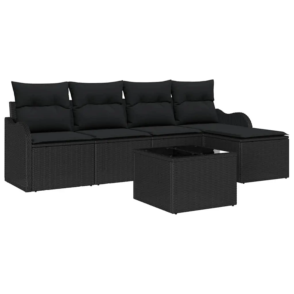 Garden Sofa Set 6 Piece Outdoor Furniture Black Rattan Modular Patio Seating