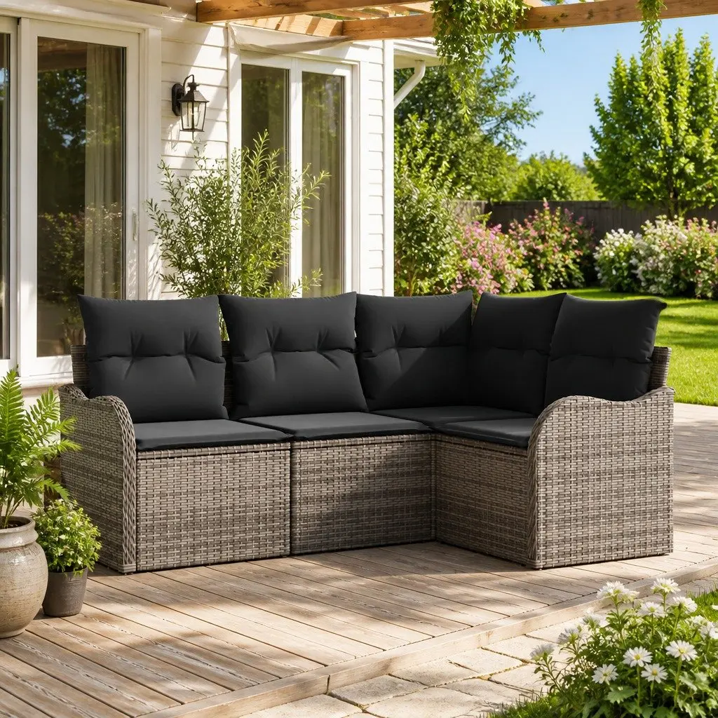 Garden Sofa Set Modular Grey 4 Piece Outdoor Furniture Patio Lounge Seating
