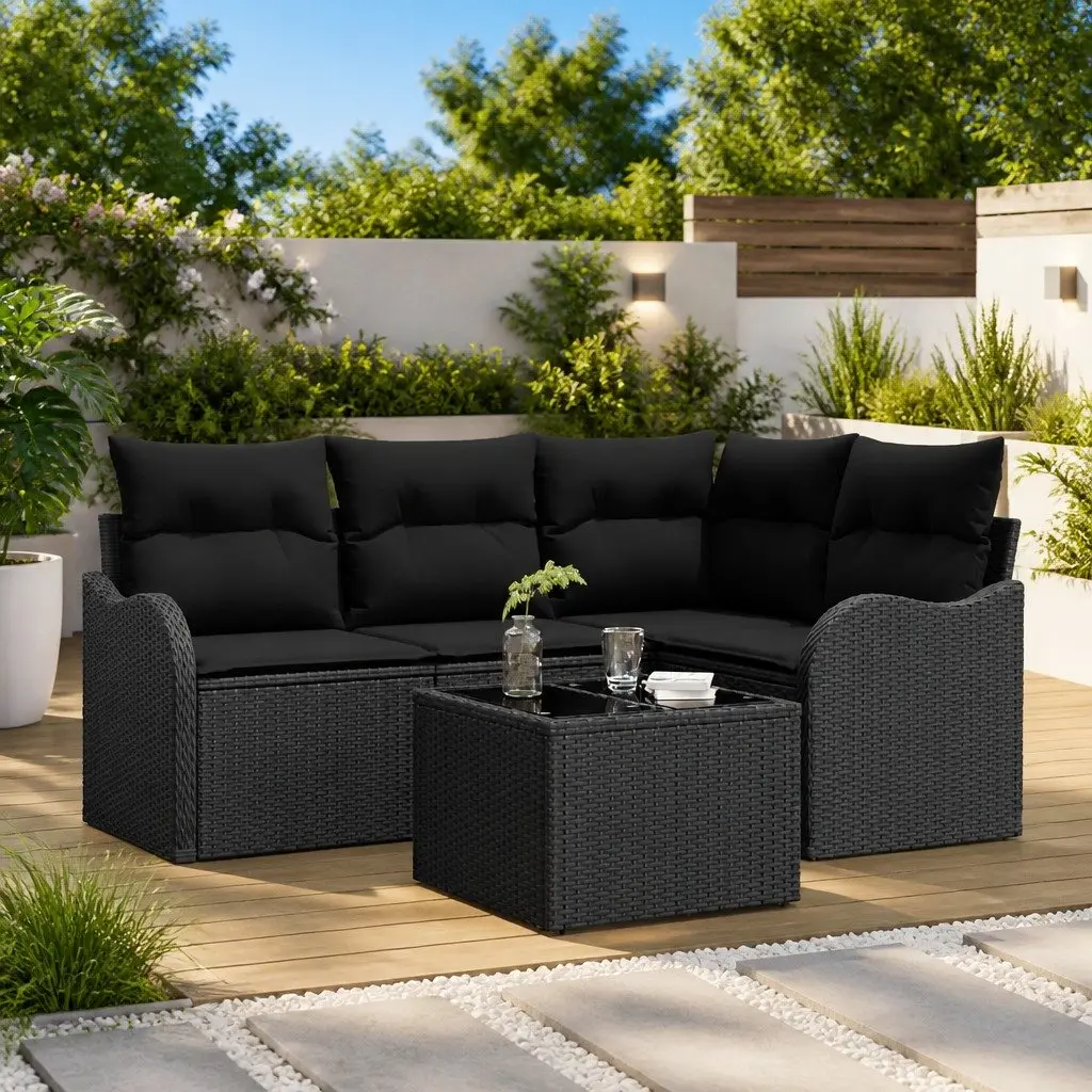 Garden Sofa Set Poly Rattan Modular Outdoor Furniture Black