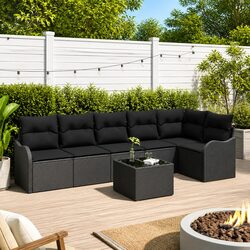 Practical 7-Piece Black Outdoor Sofa Set for Entertaining