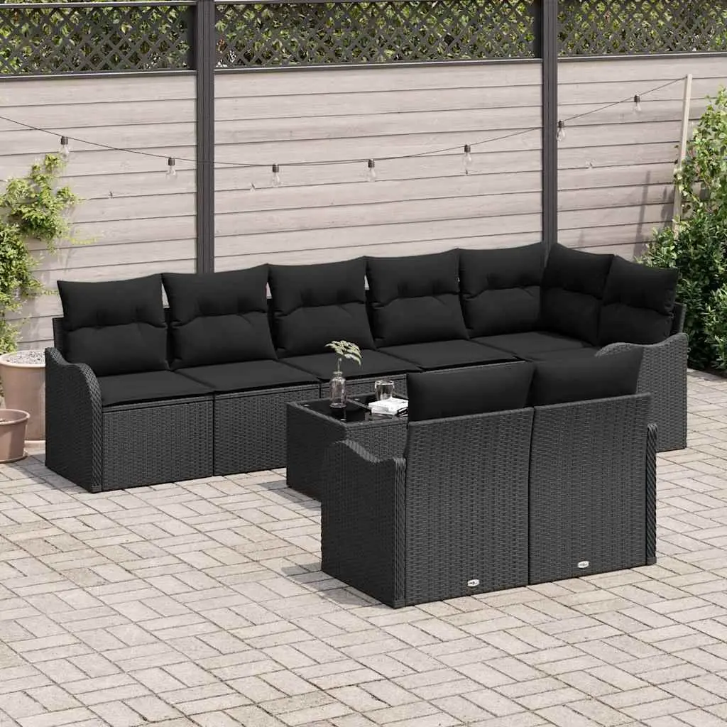 Outdoor Garden Sofa Set Poly Rattan Modular 9 Pieces Black
