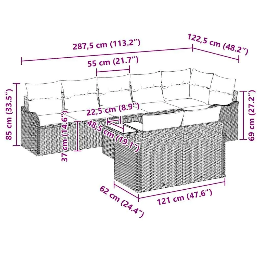 Outdoor Garden Sofa Set Poly Rattan Modular 9 Pieces Black