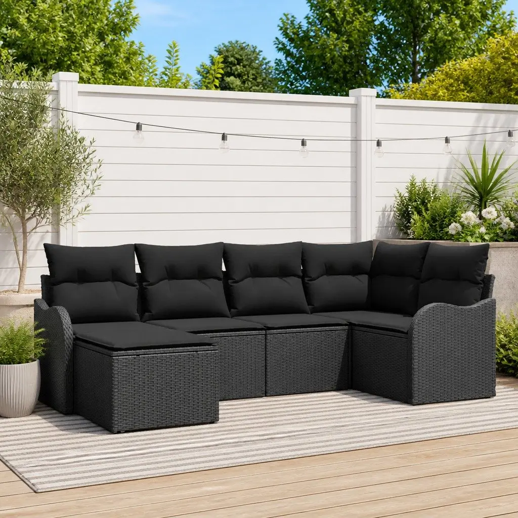 Outdoor Furniture Set Modular Black Rattan 6 Piece Sofa with Soft Cushions and Weather Resistant Materials