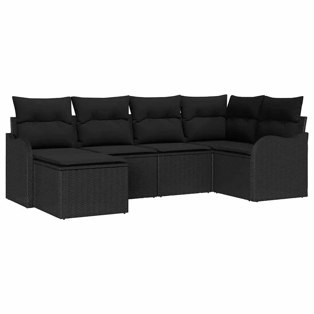 Outdoor Furniture Set Modular Black Rattan 6 Piece Sofa with Soft Cushions and Weather Resistant Materials