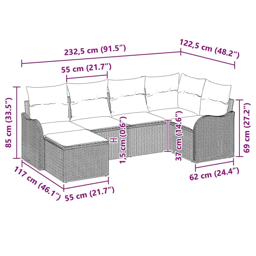 Outdoor Furniture Set Modular Black Rattan 6 Piece Sofa with Soft Cushions and Weather Resistant Materials