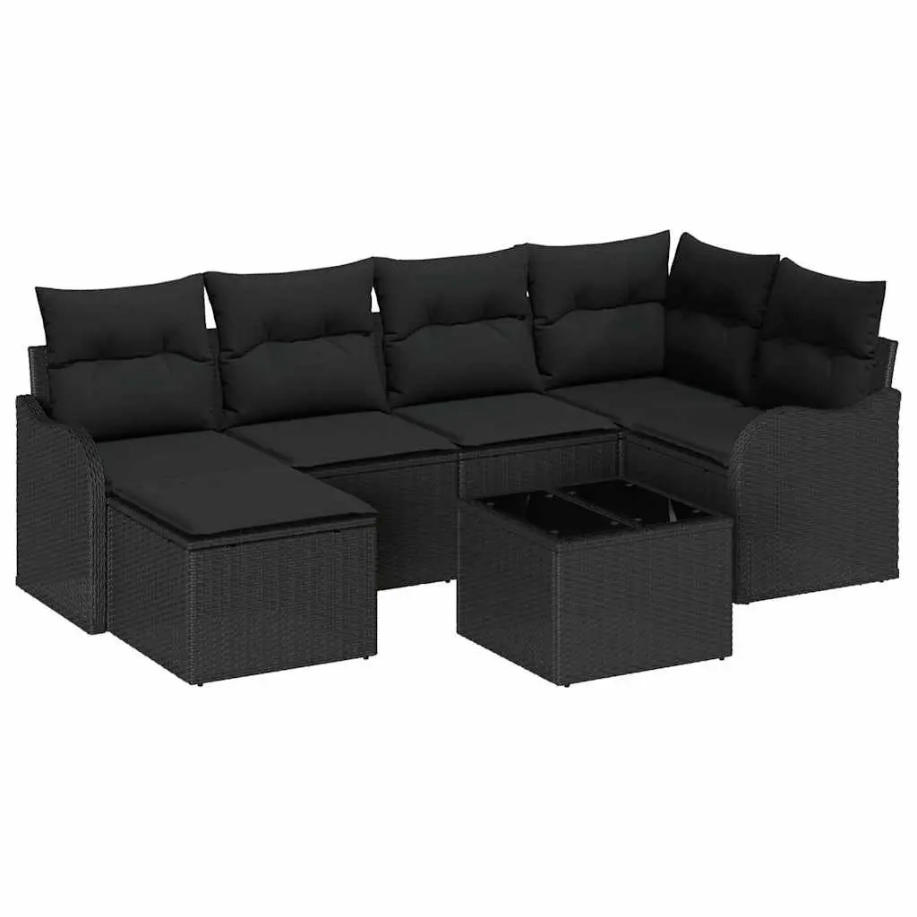 Garden Sofa Set Modular Poly Rattan 7 Piece Outdoor Patio Furniture Black