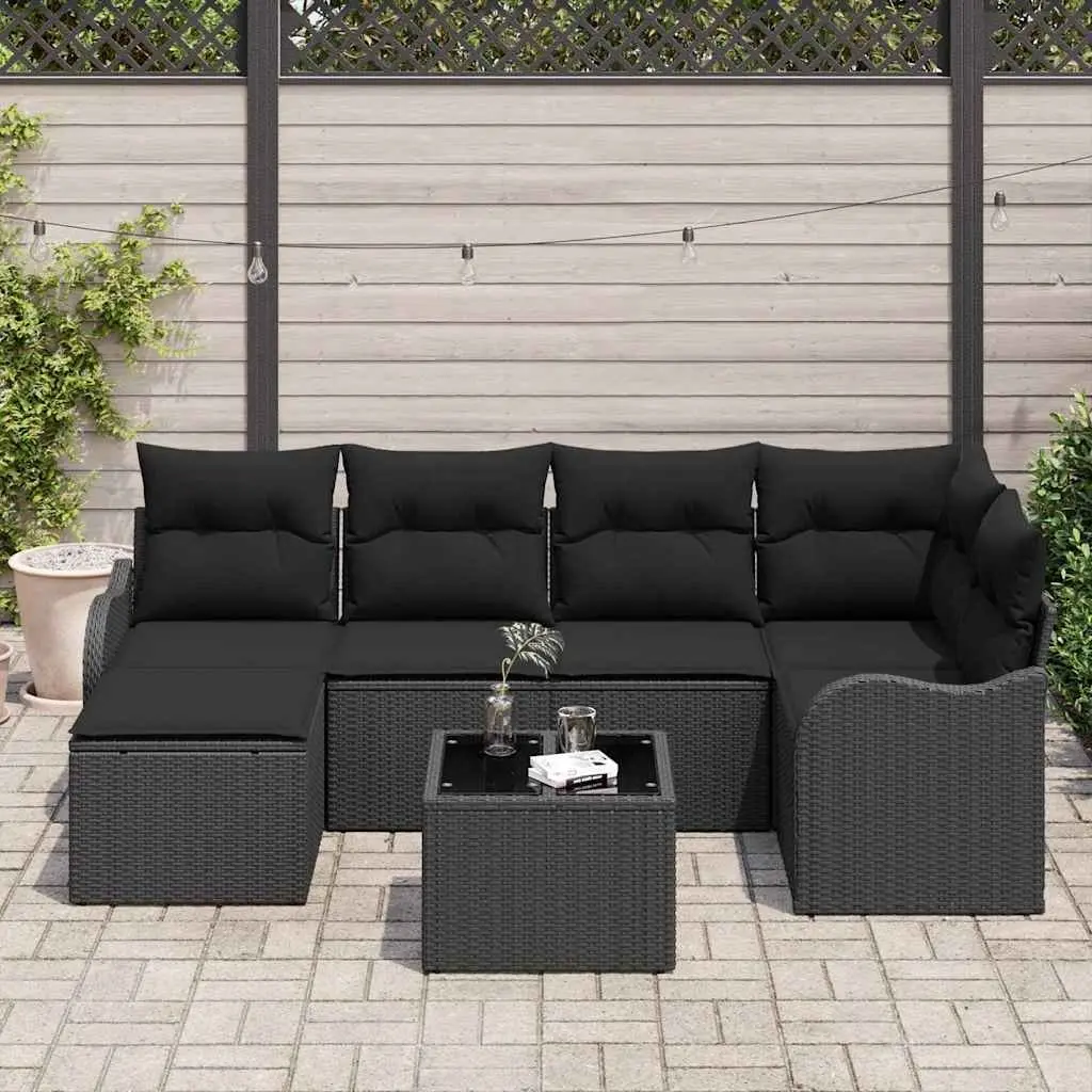 Garden Sofa Set Modular Poly Rattan 7 Piece Outdoor Patio Furniture Black